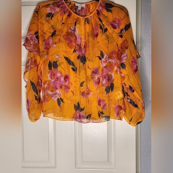 NWT Joie Kriston B S Zinnia Floral Ruffled Lngslv 100%SILK Women Blouse  $278 - Picture 1 of 16